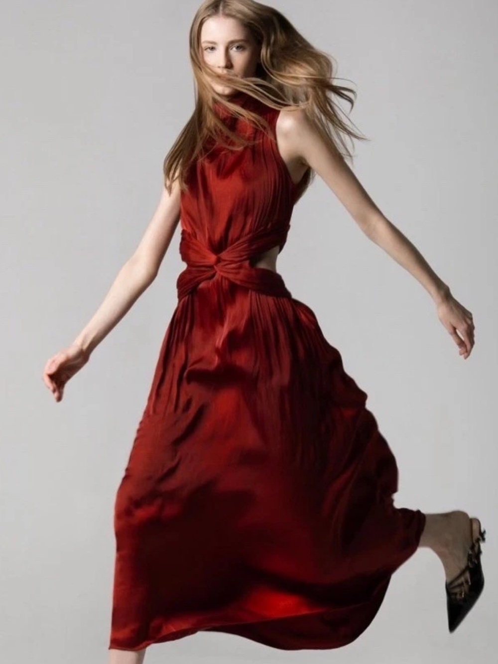 ZARA NWT WOMAN SS25 SATIN EFFECT CUT OUT MIDI DRESS TERRACOTTA 2842/945 SIZE XL
